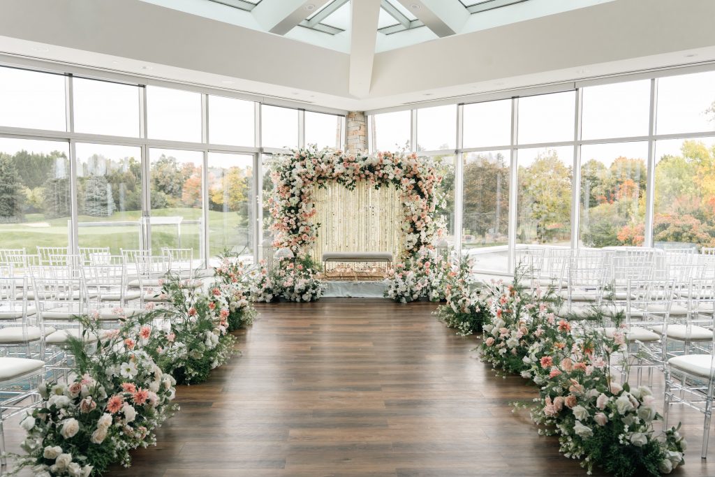 Muslim Nikkah ceremony setup floral aisle decor Brampton