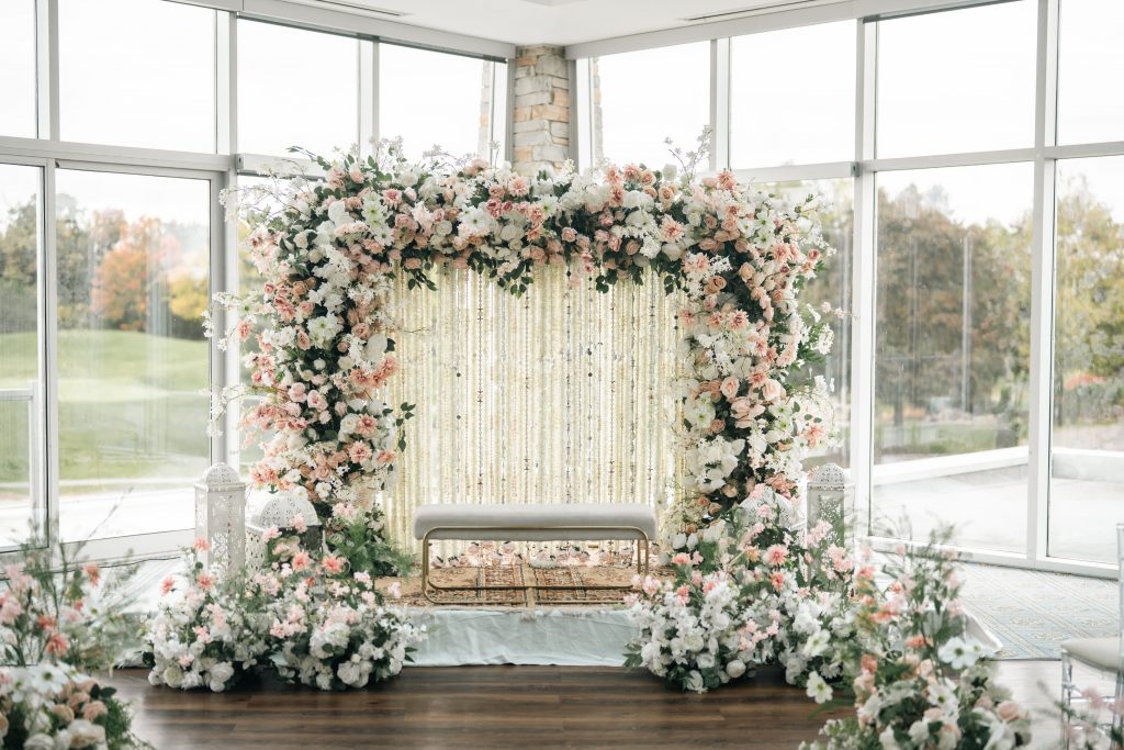 Muslim Nikkah floral arch stage decor Brampton