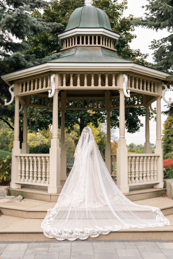 Muslim bride veil portrait gazebo Nikkah Brampton