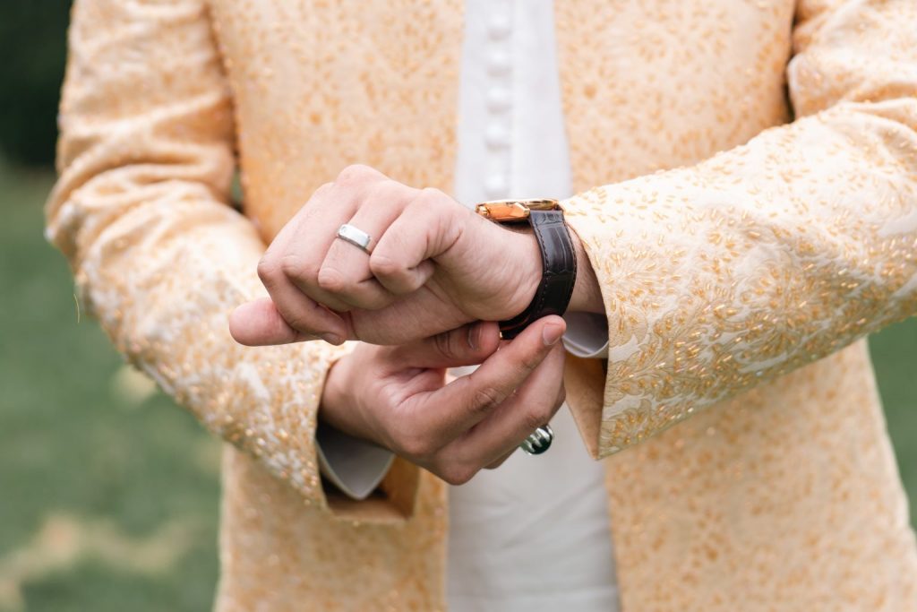 Muslim groom sherwani ring watch detail Nikkah Brampton