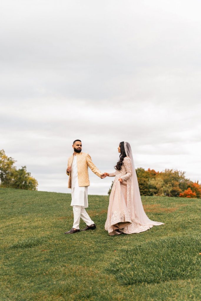 Muslim wedding couple holding hands fall Lionhead Golf Club Brampton