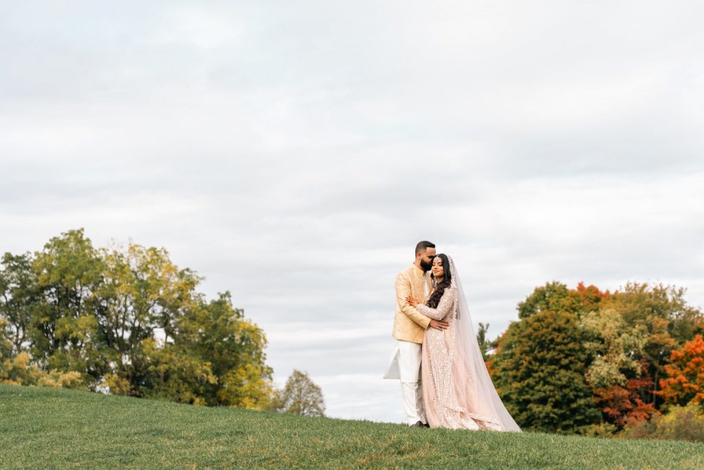 Muslim wedding couple portrait fall Lionhead Golf Club Brampton