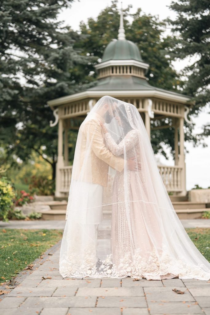 Muslim wedding couple under veil gazebo Nikkah Brampton