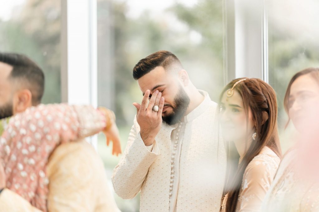 groom Hamza emotional after Nikkah ceremony with bride Shaza